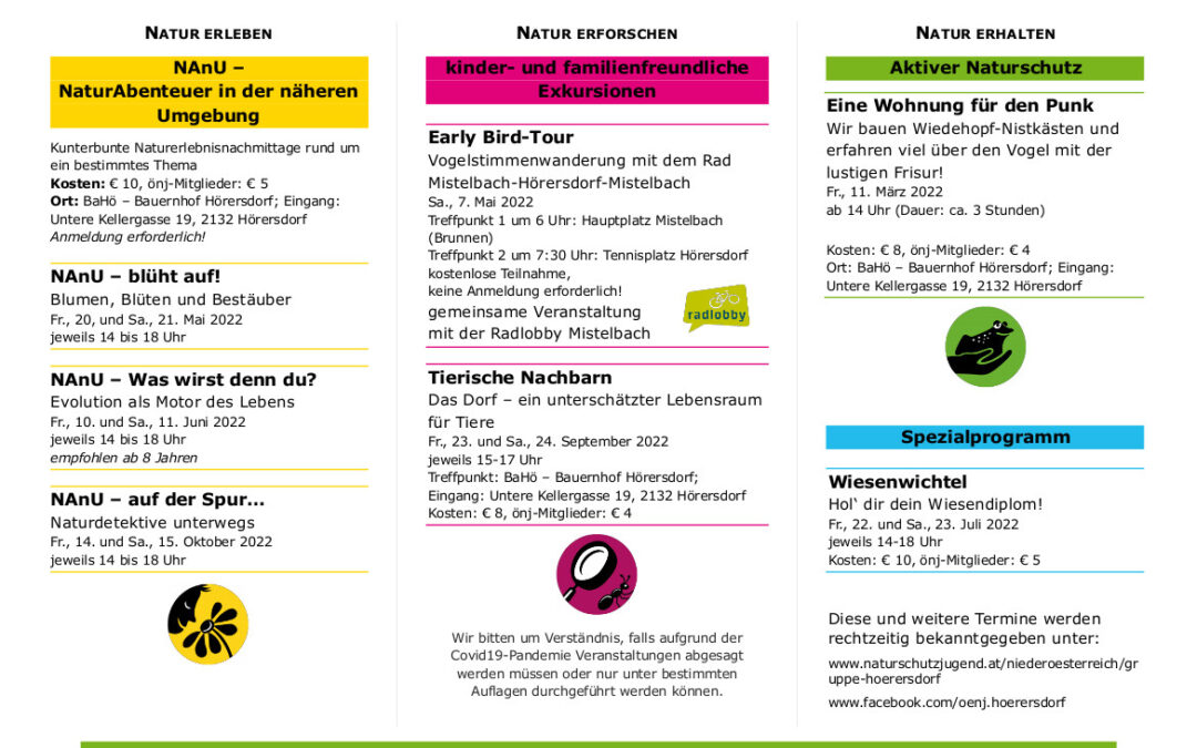 Programm der Naturschutzjugend Hörersdorf 2022